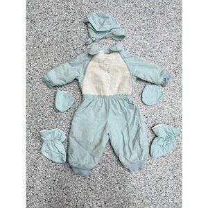 Vintage Toddle Time Baby 2T Snow Warmer Suit Mittens Booties Teal Blue Giraffe